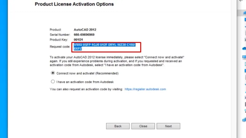 Tải Autocad 2012 Hướng dẫn bằng video 23 Copy Request Code như hình