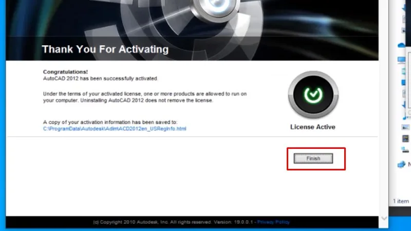 Tải Autocad 2012 Hướng dẫn bằng video 32 Bấm Finish