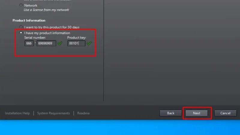 Tải Autocad 2012 Hướng dẫn bằng video 15 Nhập Serial Number: 666-69696969, Product key: 001D1 và bấm Next