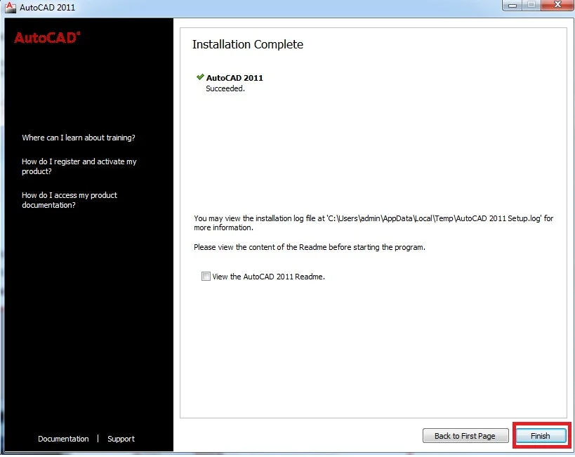 nhấn vào nút "Finish" để kết thúc